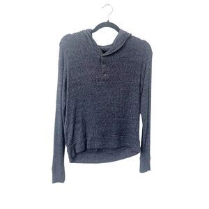 American‎ Eagle Blue Soft and Sexy Plush Knit Hooded Henley Sweater Size Small